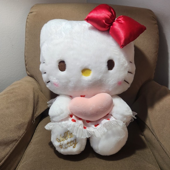 Hello Kitty Plush Red Hearts Dress Pink Heart Pillow Bow 19" Valentine's Day - Picture 2 of 15